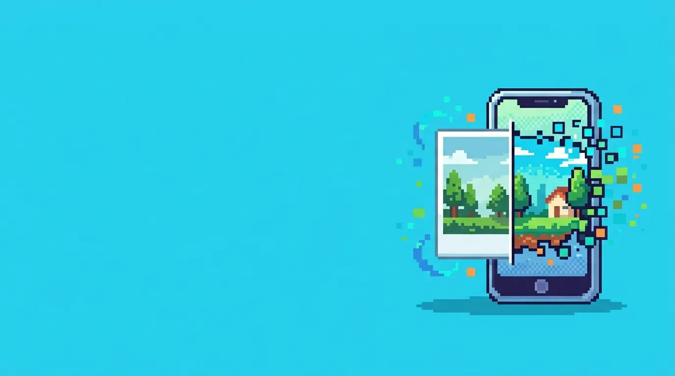 Pixfun camera tool converting a photo into a pixel puzzle